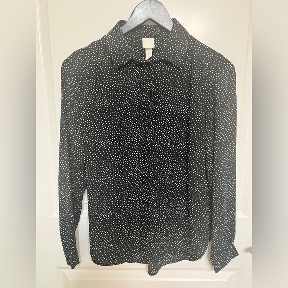 H&M black & white polka dot button up blouse size 2 - Picture 1 of 6